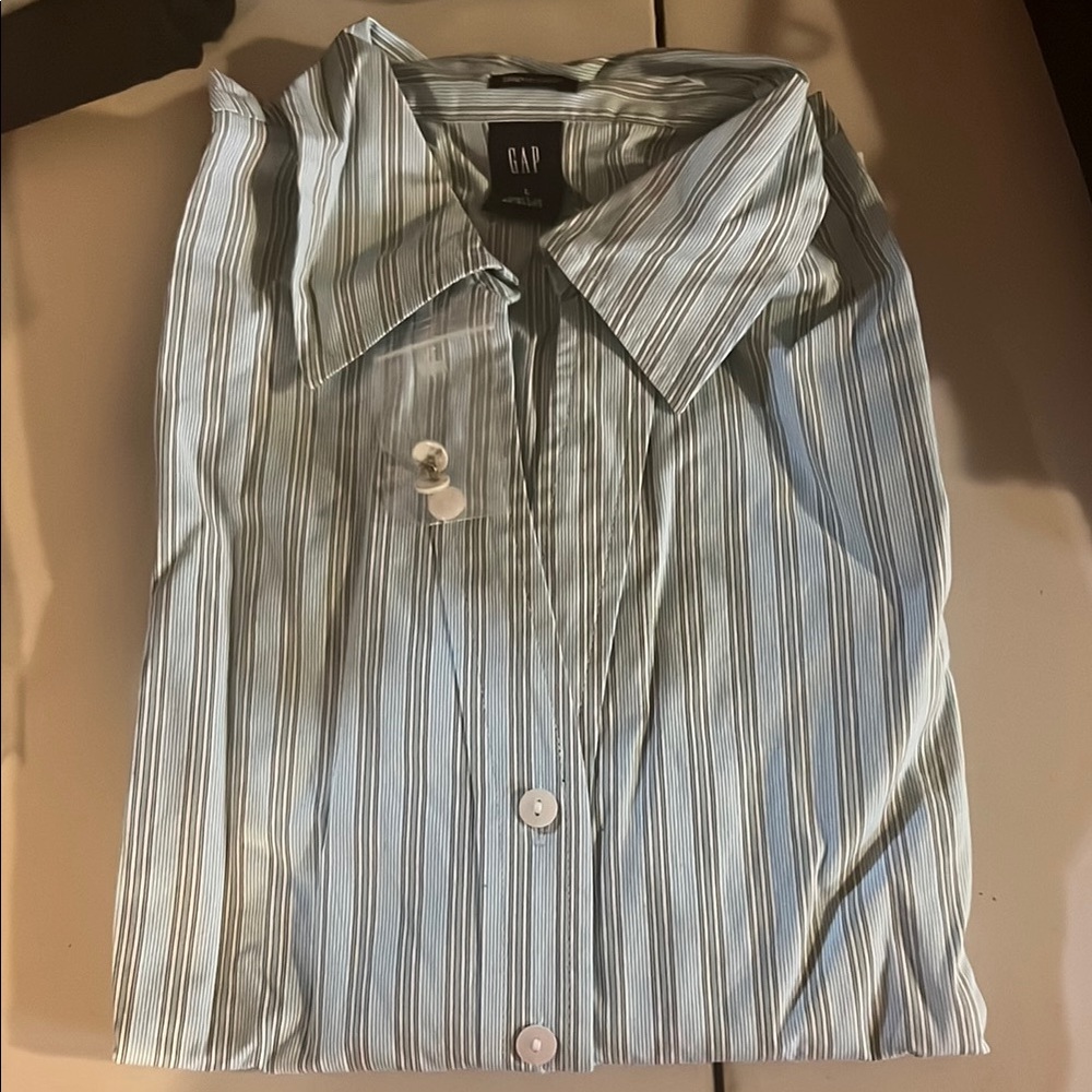 GAP Blue Casual Button Down Shirt with Stripes